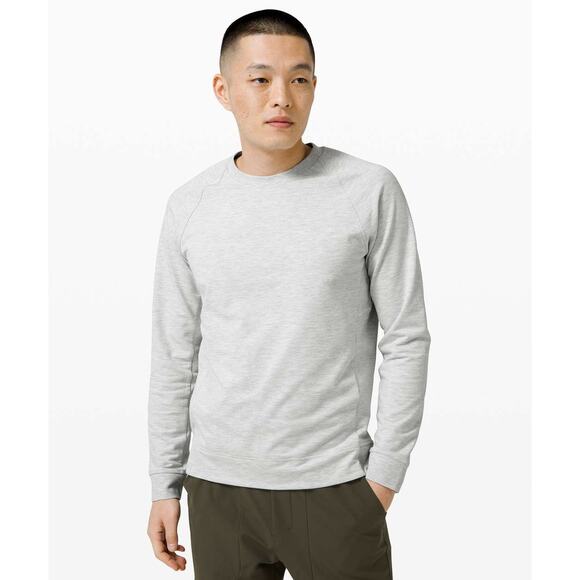 LULULEMON City Sweat Crew Heathered Ultra Light Grey Sea Salt Gray Sz M {PP44}